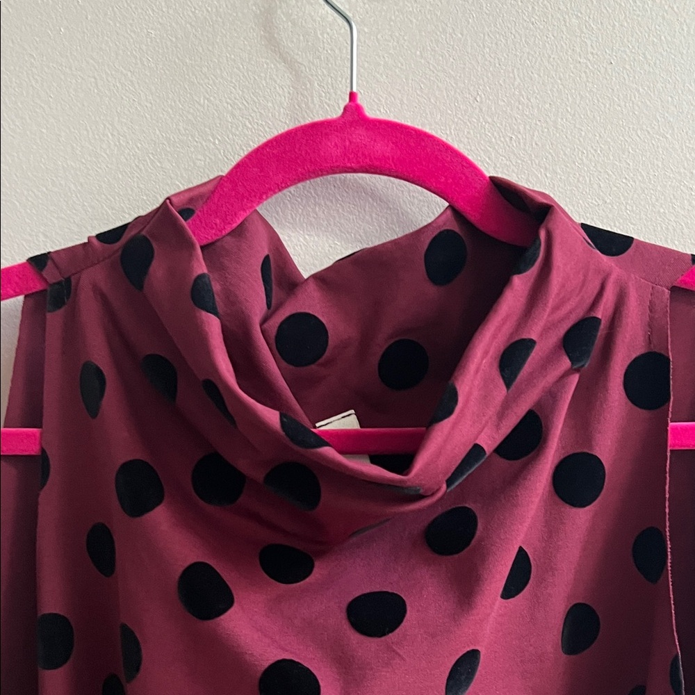 Women’s Sleeveless Polka Dot Cowl-neck Tank Top - Burgundy/Black Size Large - Picture 6 of 12